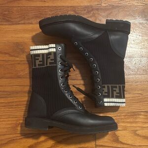 Fendi Black and Tan Lace-Up Boots